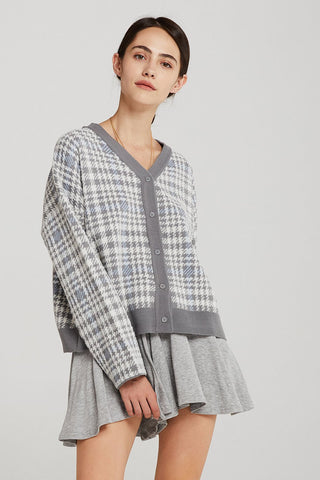 Julia Plaid Houndstooth Cardigan