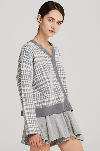 Julia Plaid Houndstooth Cardigan