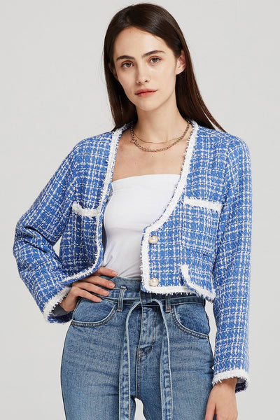 Ivy Plunge Crop Jacket in Tweed