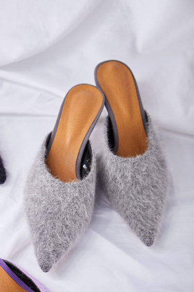 Fluffy Heeled Mules