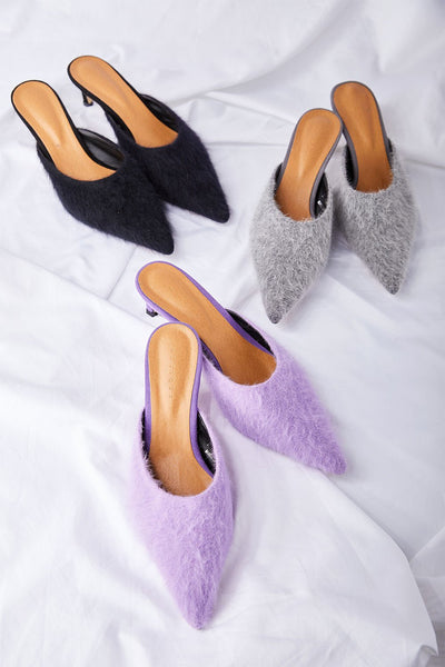 Fluffy Heeled Mules