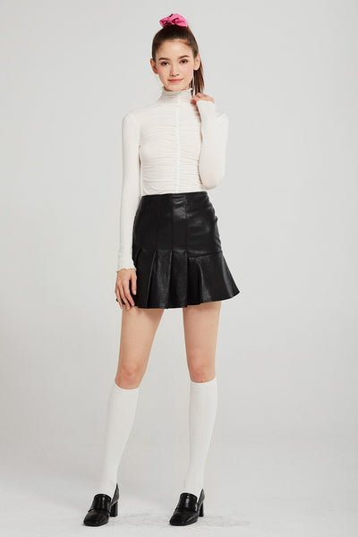 Maggie Asymmetric Pleated Pleather Skirt