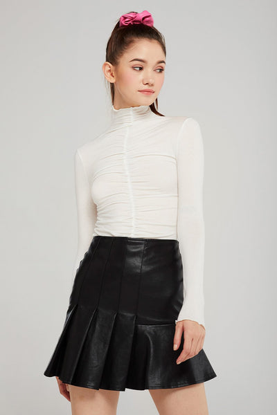 Maggie Asymmetric Pleated Pleather Skirt