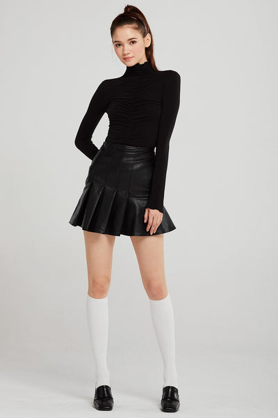 Maggie Asymmetric Pleated Pleather Skirt