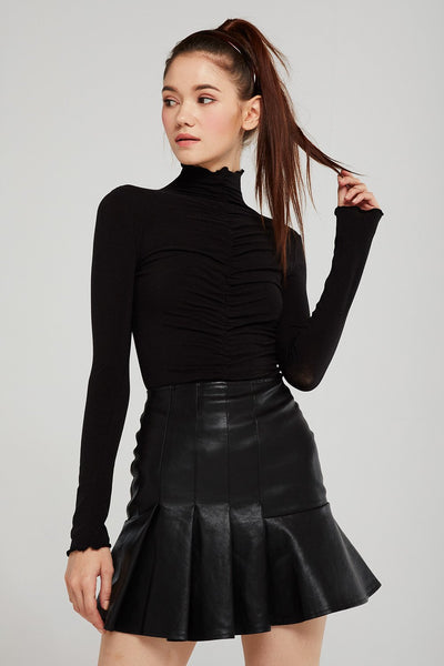 Maggie Asymmetric Pleated Pleather Skirt