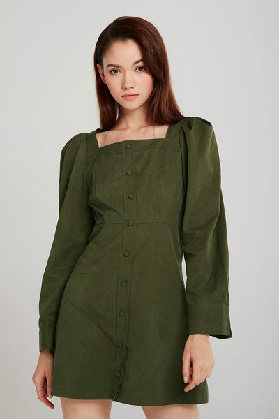 Aria Square Neck Dress w/Button Detail