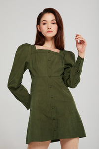 Aria Square Neck Dress w/Button Detail