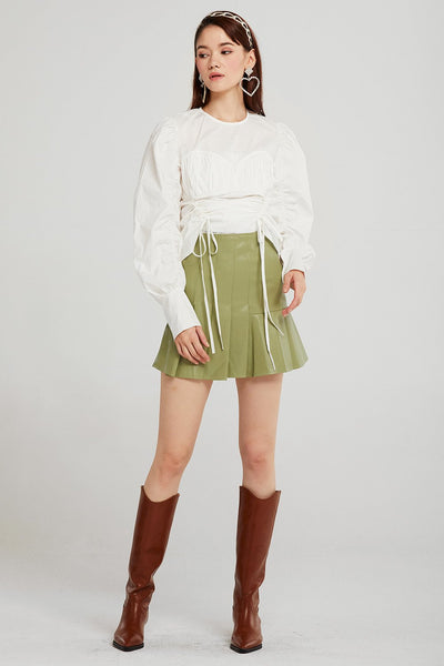 Maggie Asymmetric Pleated Pleather Skirt