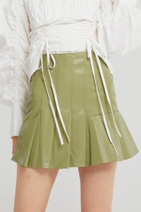 Maggie Asymmetric Pleated Pleather Skirt