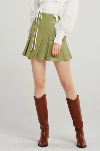 Maggie Asymmetric Pleated Pleather Skirt