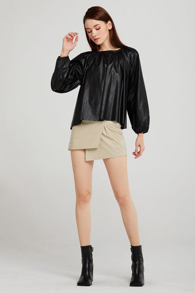 Taylor Pleated Volume Pleather Blouse