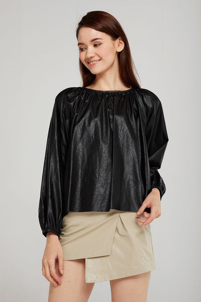 Taylor Pleated Volume Pleather Blouse