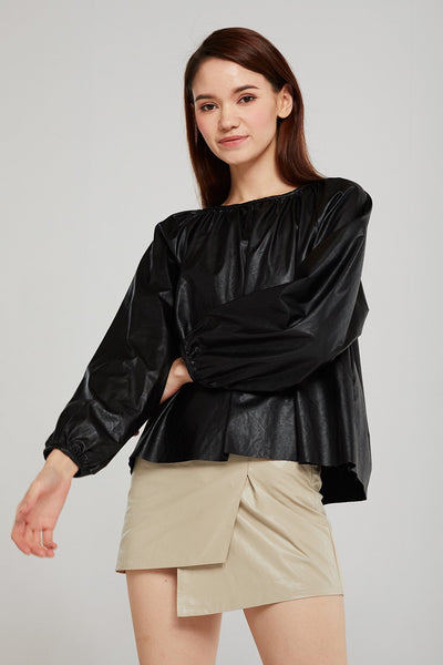 Taylor Pleated Volume Pleather Blouse