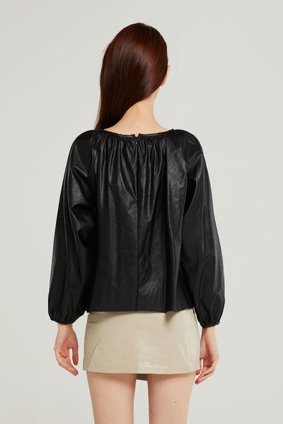 Taylor Pleated Volume Pleather Blouse