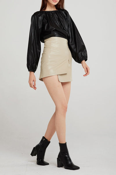 Taylor Pleated Volume Pleather Blouse