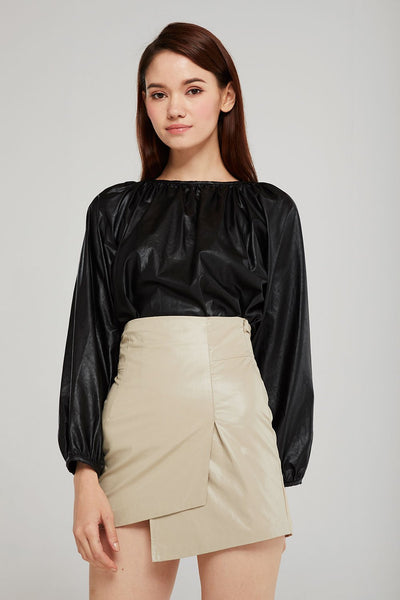 Taylor Pleated Volume Pleather Blouse