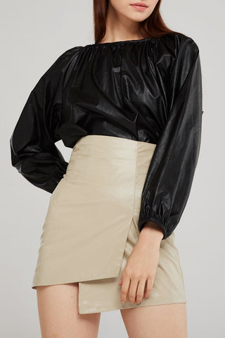 Taylor Pleated Volume Pleather Blouse