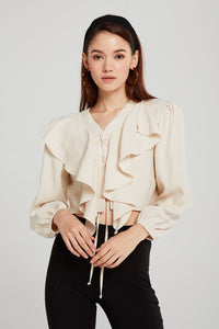 Hannah Eyelet Lace-Up Ruffle Blouse