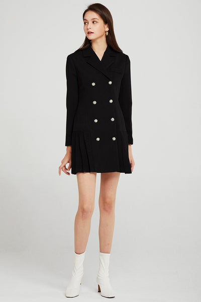 Alexa Pleated Hem Blazer Dress w/Belt