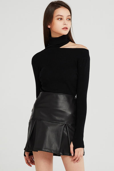 Gia Pleated Hem Pleather Skirt