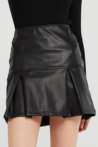 Gia Pleated Hem Pleather Skirt