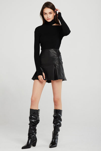 Gia Pleated Hem Pleather Skirt