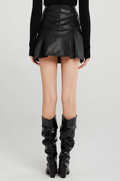 Gia Pleated Hem Pleather Skirt