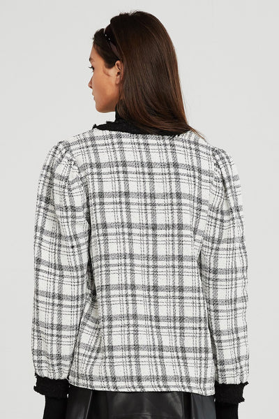 Amy Contrast Trim Plaid Cardigan