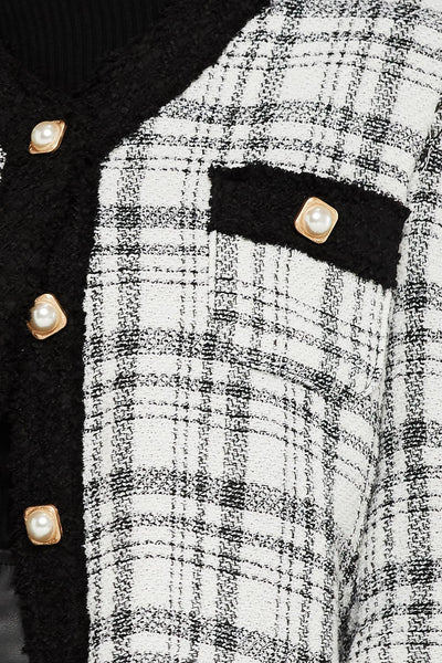 Amy Contrast Trim Plaid Cardigan