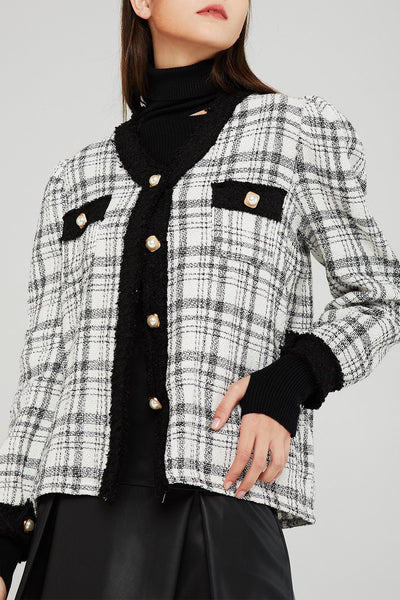 Amy Contrast Trim Plaid Cardigan