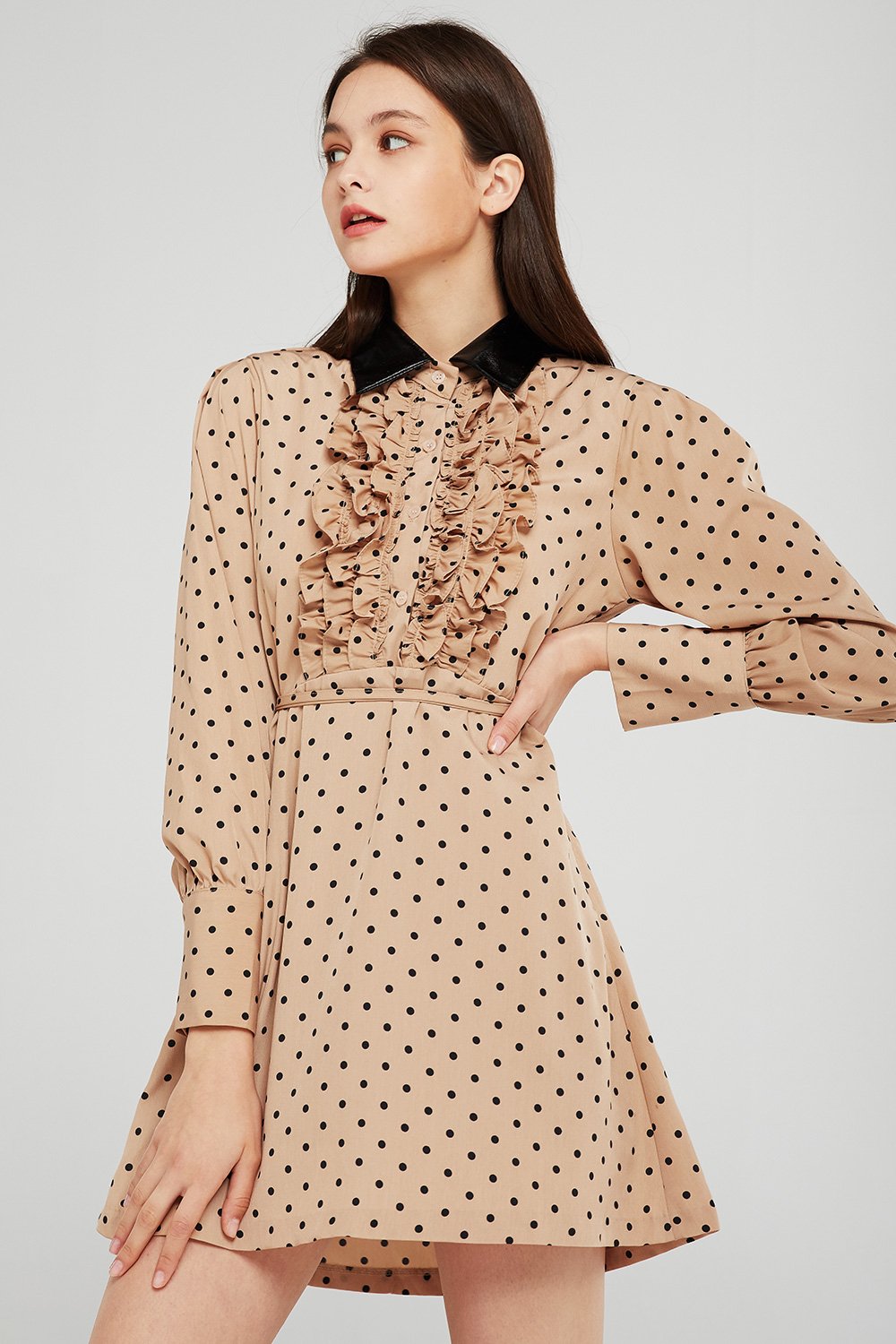 Allen Dotted Pleather Collar Dress