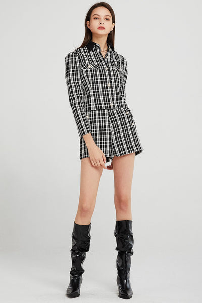 Jane Pearl Embellished Plaid Shorts