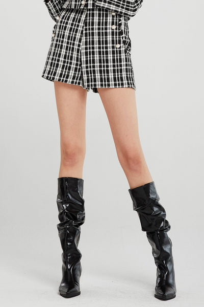 Jane Pearl Embellished Plaid Shorts