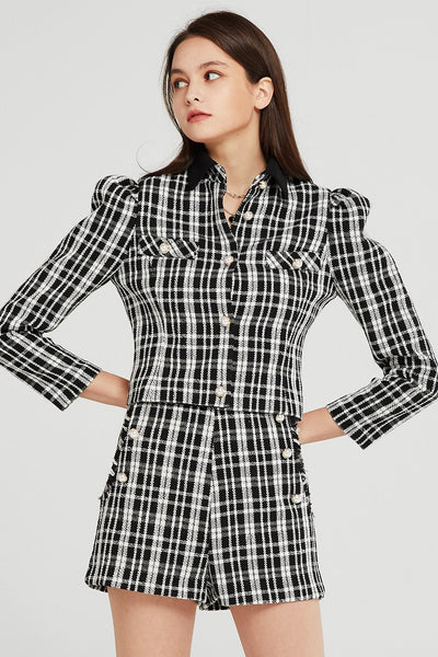 Jane Contrast Collar Plaid Jacket