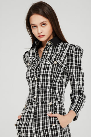 Jane Contrast Collar Plaid Jacket