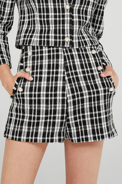 Jane Pearl Embellished Plaid Shorts