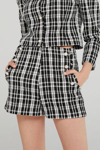 Jane Pearl Embellished Plaid Shorts