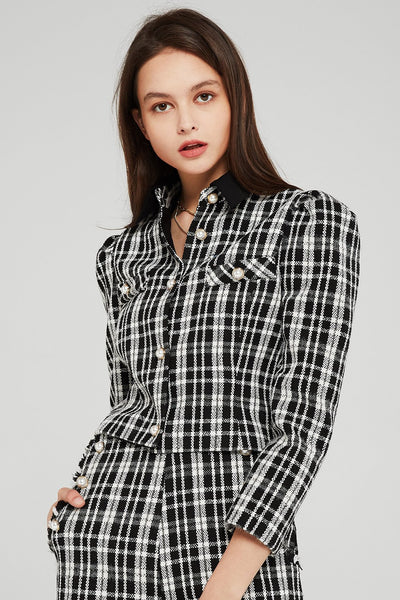 Jane Contrast Collar Plaid Jacket