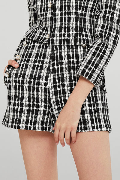 Jane Pearl Embellished Plaid Shorts