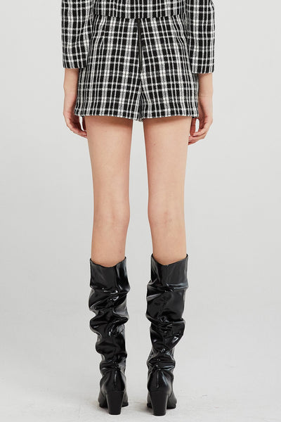 Jane Pearl Embellished Plaid Shorts