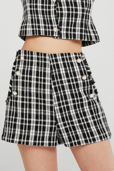 Jane Pearl Embellished Plaid Shorts