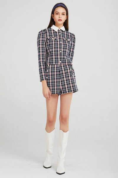 Jane Contrast Collar Plaid Jacket