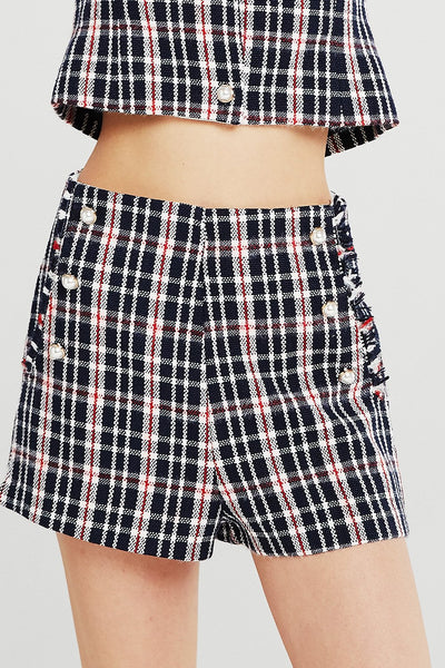 Jane Pearl Embellished Plaid Shorts