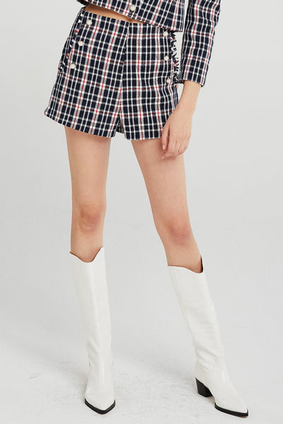 Jane Pearl Embellished Plaid Shorts