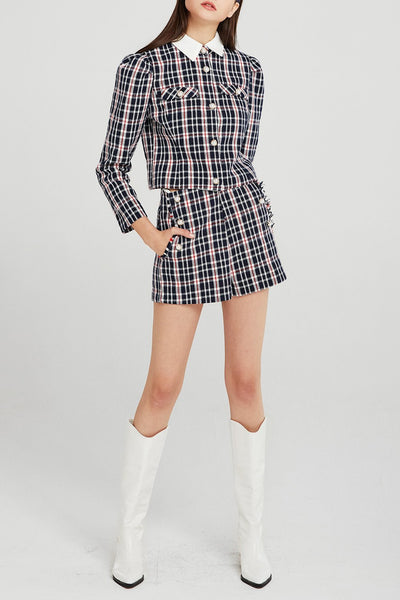 Jane Pearl Embellished Plaid Shorts