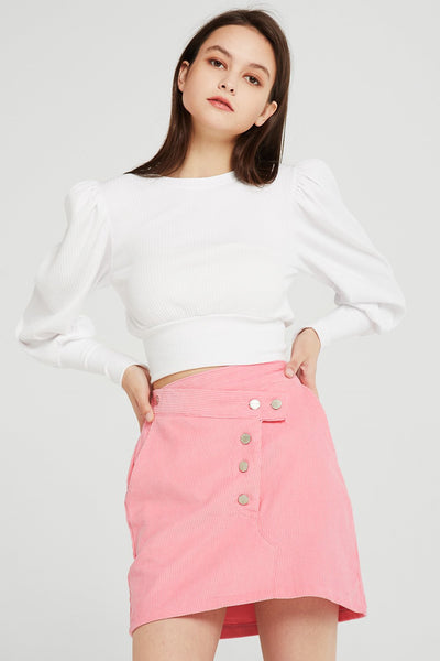 Lexi Asymmetric Button Cord Skirt