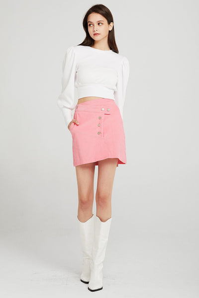 Lexi Asymmetric Button Cord Skirt