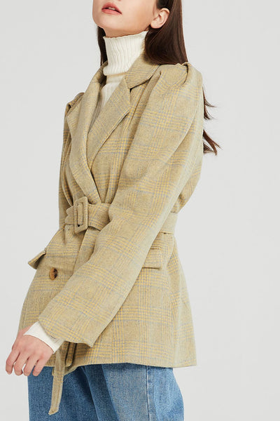 storets.com Ana Structured Sleeve Plaid Jacket w/Belt