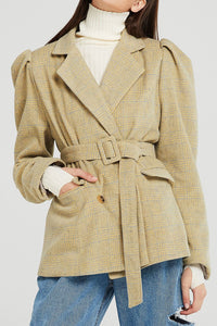 Ana Structured Sleeve Plaid Jacket w/Belt