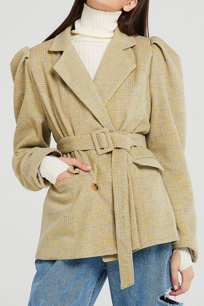 Ana Structured Sleeve Plaid Jacket w/Belt